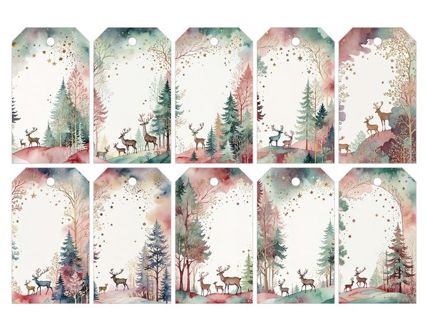 Scandinavian Forest Watercolor Digital Paper Kit: Printable Papers, Cards, Tags, Ephemera — image 29