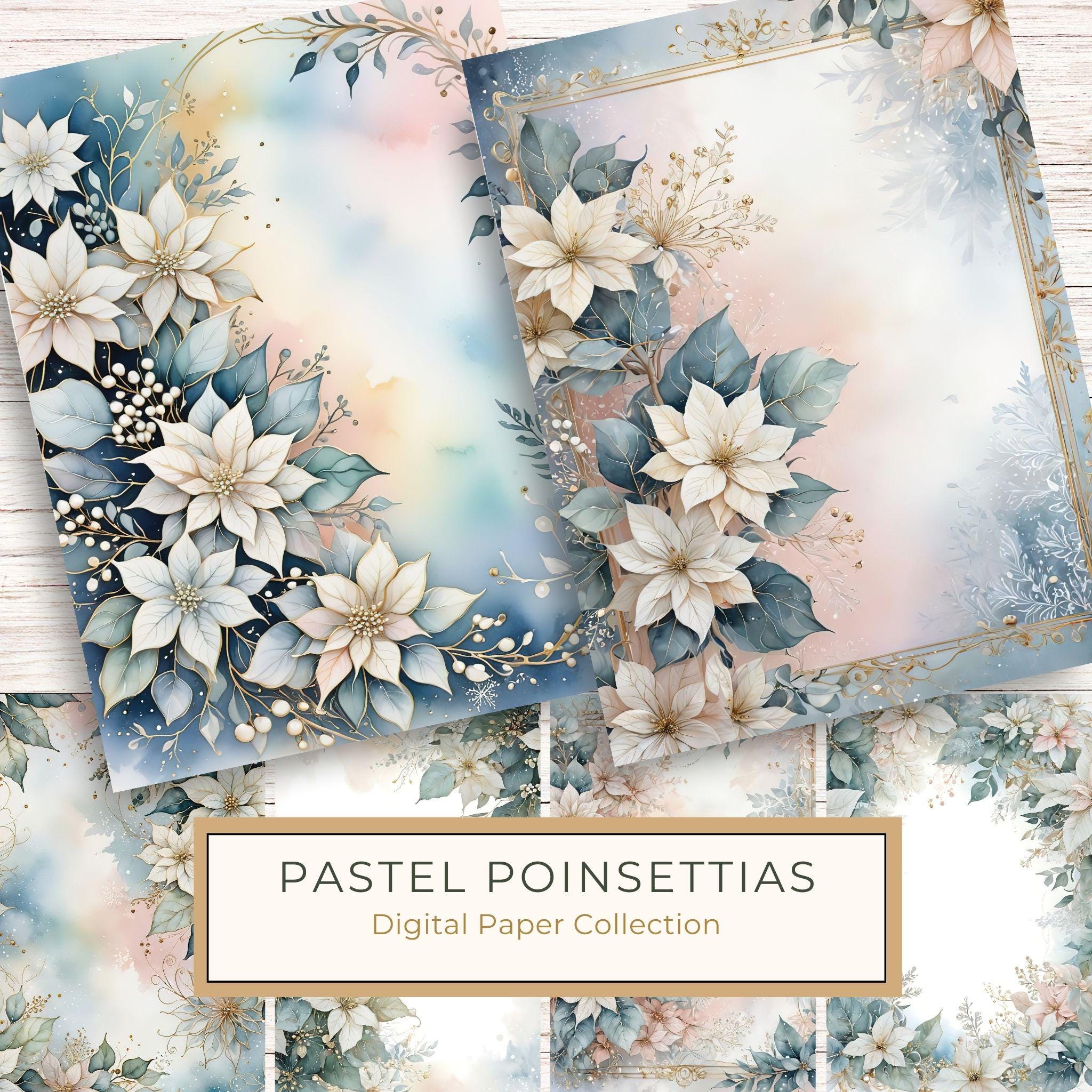 Watercolor Poinsettia Border Digital Paper: Elegant Winter Floral (JPG)
