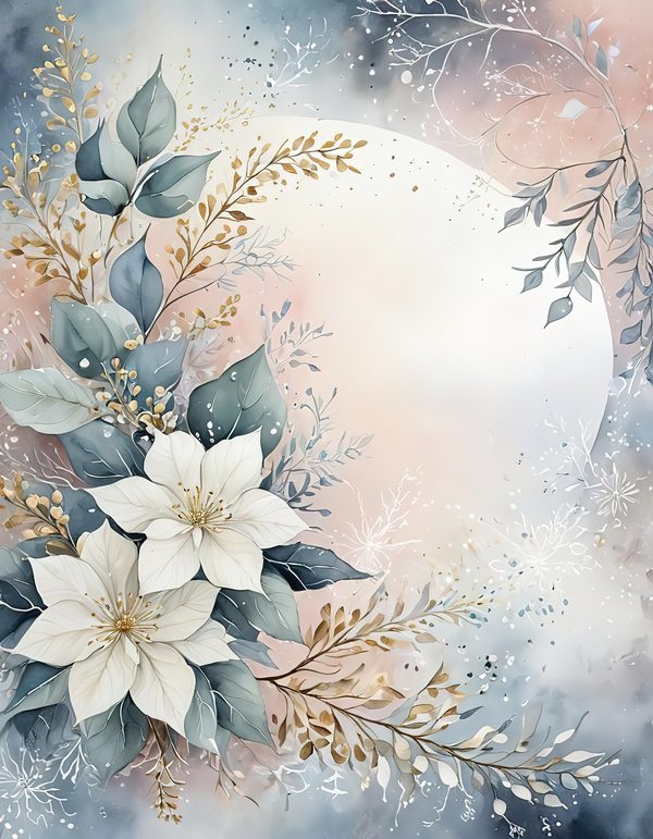 Watercolor Poinsettia Border Digital Paper: Elegant Winter Floral (JPG) — image 1