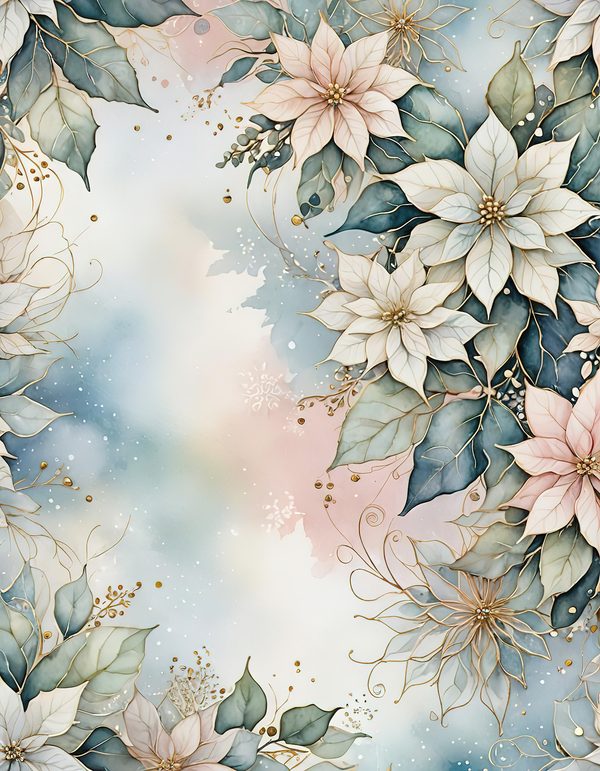 Watercolor Poinsettia Border Digital Paper: Elegant Winter Floral (JPG) — image 2