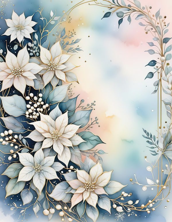 Watercolor Poinsettia Border Digital Paper: Elegant Winter Floral (JPG) — image 3