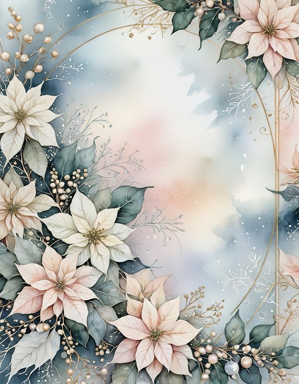 Watercolor Poinsettia Border Digital Paper: Elegant Winter Floral (JPG) — image 4