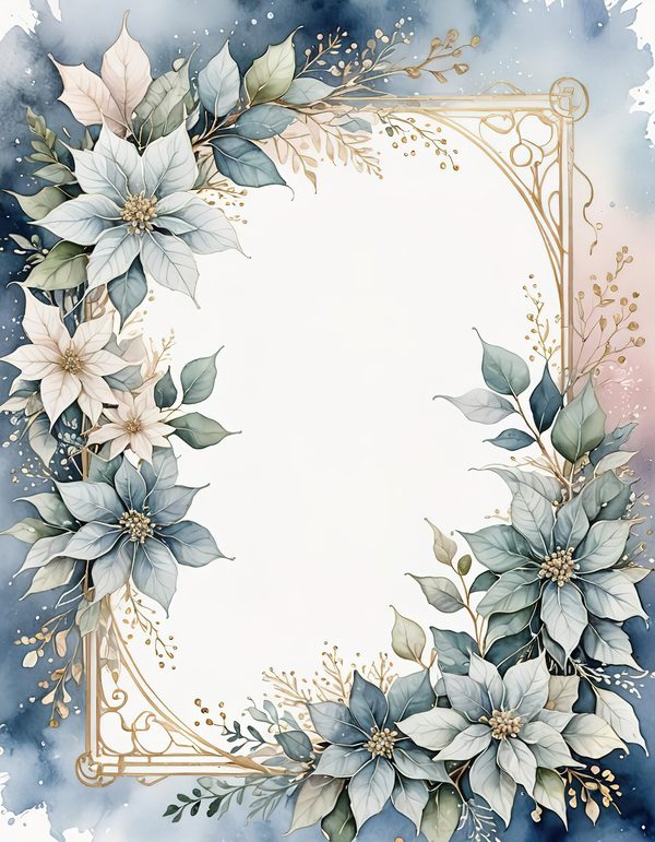 Watercolor Poinsettia Border Digital Paper: Elegant Winter Floral (JPG) — image 5