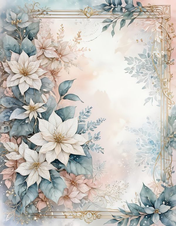 Watercolor Poinsettia Border Digital Paper: Elegant Winter Floral (JPG) — image 6