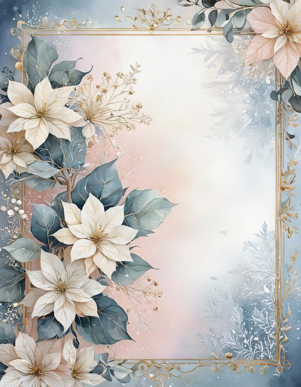 Watercolor Poinsettia Border Digital Paper: Elegant Winter Floral (JPG) — image 8