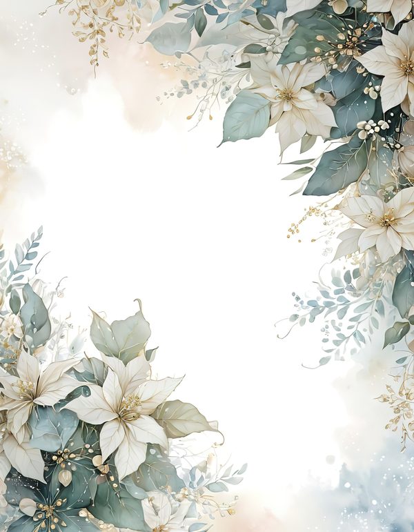 Watercolor Poinsettia Border Digital Paper: Elegant Winter Floral (JPG) — image 10