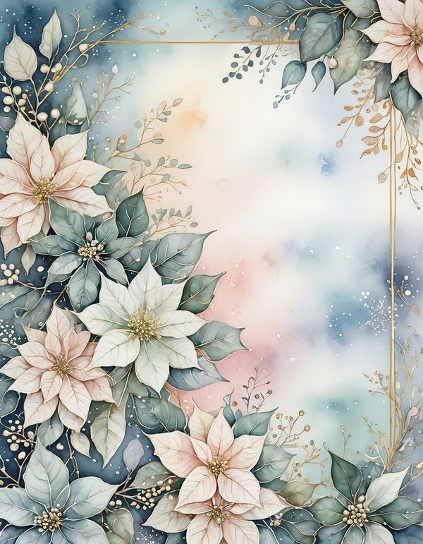 Watercolor Poinsettia Border Digital Paper: Elegant Winter Floral (JPG) — image 11