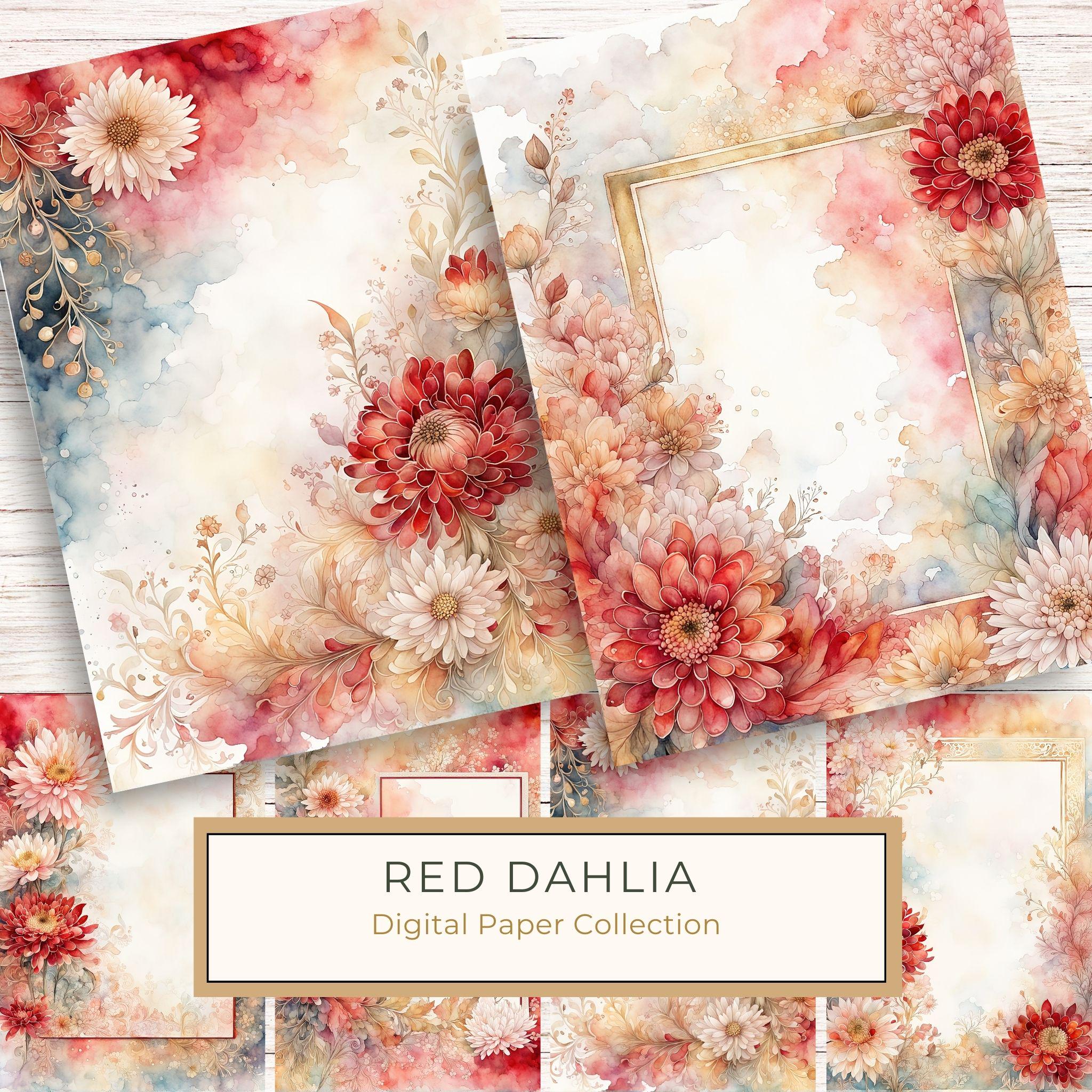 Red Floral Watercolor Paper Pack: US Letter Size (Digital Download)