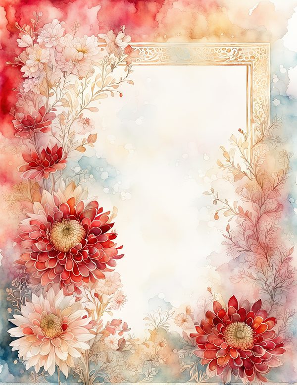 Red Floral Watercolor Paper Pack: US Letter Size (Digital Download) — image 1