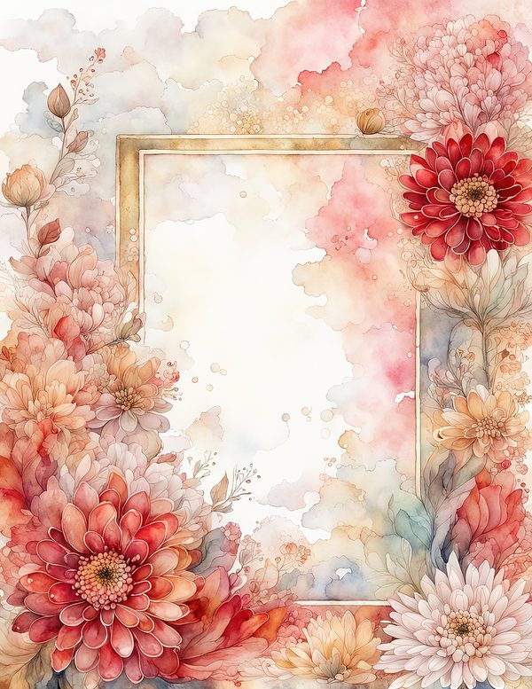 Red Floral Watercolor Paper Pack: US Letter Size (Digital Download) — image 2
