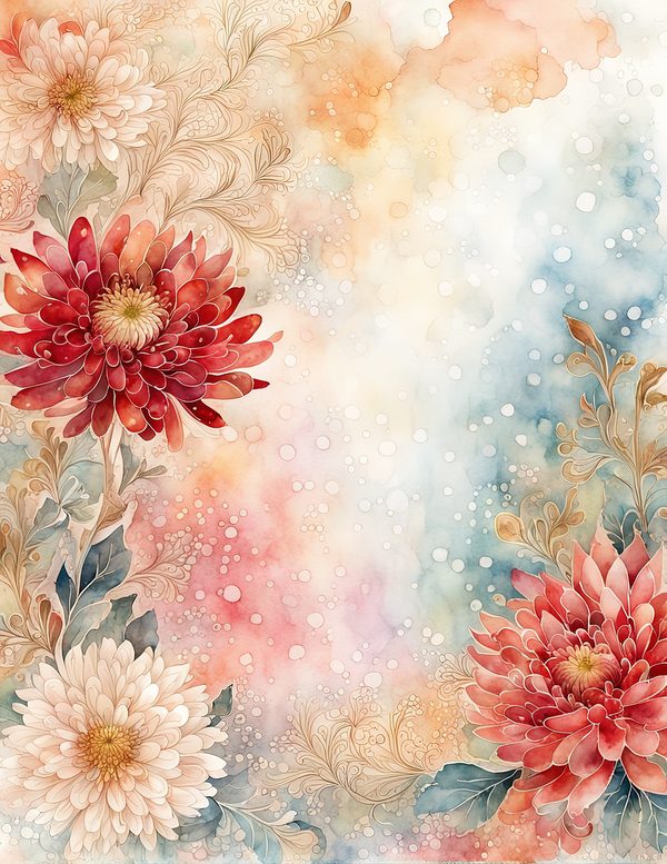 Red Floral Watercolor Paper Pack: US Letter Size (Digital Download) — image 3