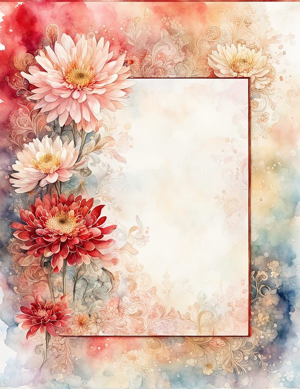 Red Floral Watercolor Paper Pack: US Letter Size (Digital Download) — image 4