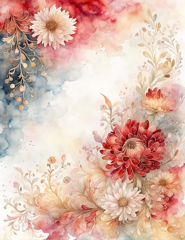 Red Floral Watercolor Paper Pack: US Letter Size (Digital Download) — image 9
