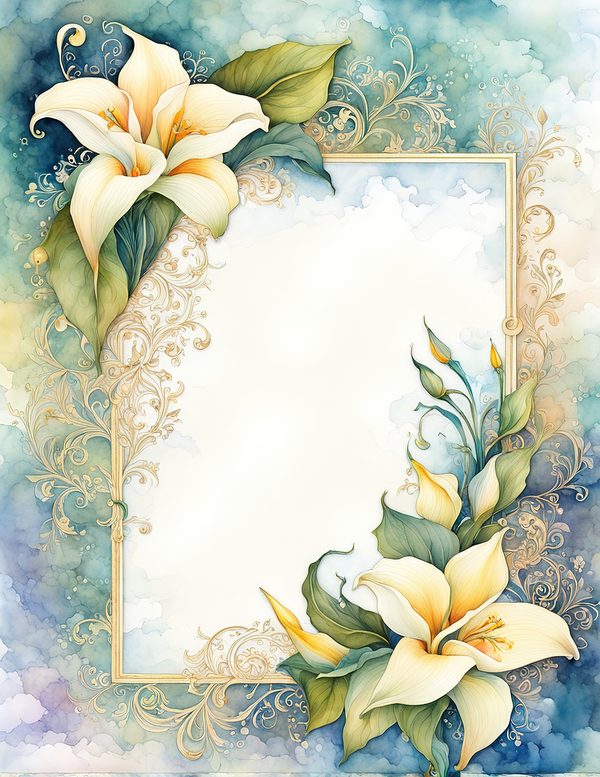 Lily Garden Watercolor Digital Paper Kit: Printable Papers, Cards, Tags, Ephemera - Commercial Use — image 1