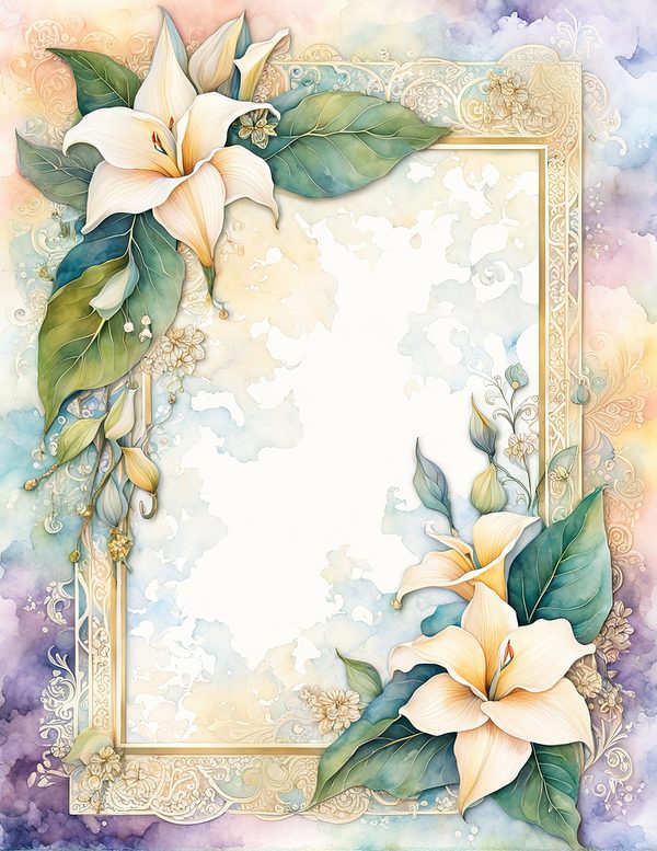 Lily Garden Watercolor Digital Paper Kit: Printable Papers, Cards, Tags, Ephemera - Commercial Use — image 9