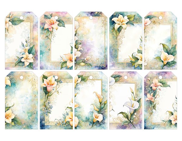 Lily Garden Watercolor Digital Paper Kit: Printable Papers, Cards, Tags, Ephemera - Commercial Use — image 28