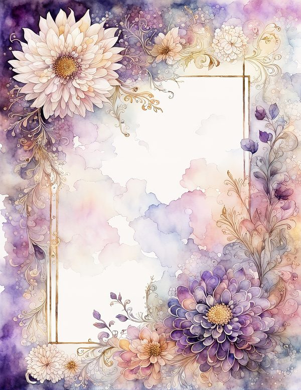 Lilac Purple Frame Watercolor Digital Paper Kit: Printable Papers, Cards, Tags, Ephemera — image 1