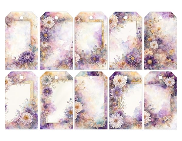 Lilac Purple Frame Watercolor Digital Paper Kit: Printable Papers, Cards, Tags, Ephemera — image 28