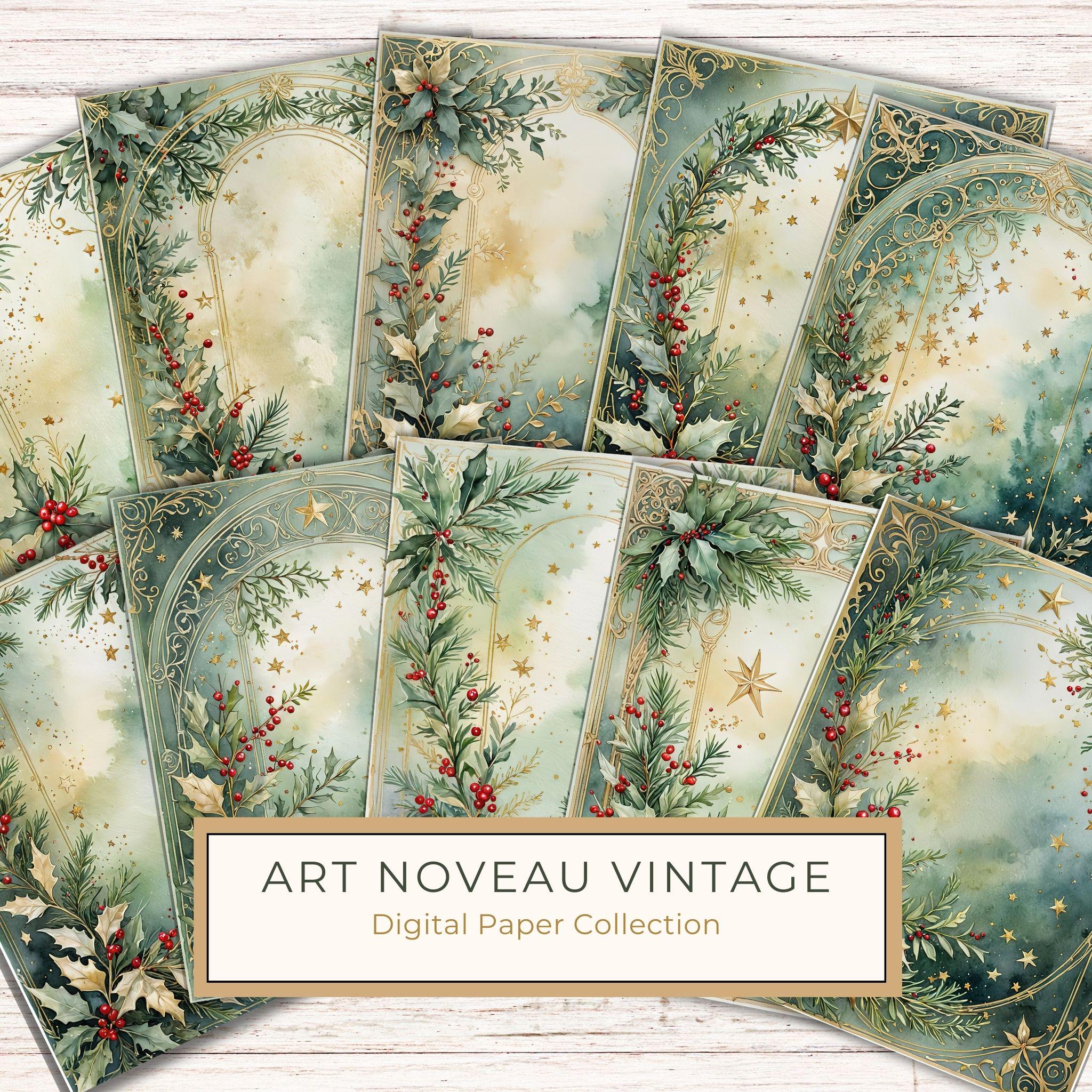 Watercolor Christmas Digital Paper: Sage Green Holly, Berries Background (Digital Download, Commercial Use)
