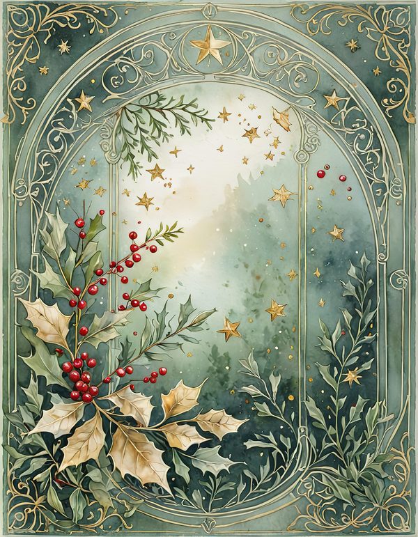 Watercolor Christmas Digital Paper: Sage Green Holly, Berries Background (Digital Download, Commercial Use) — image 5