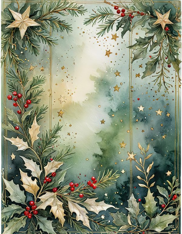 Watercolor Christmas Digital Paper: Sage Green Holly, Berries Background (Digital Download, Commercial Use) — image 6