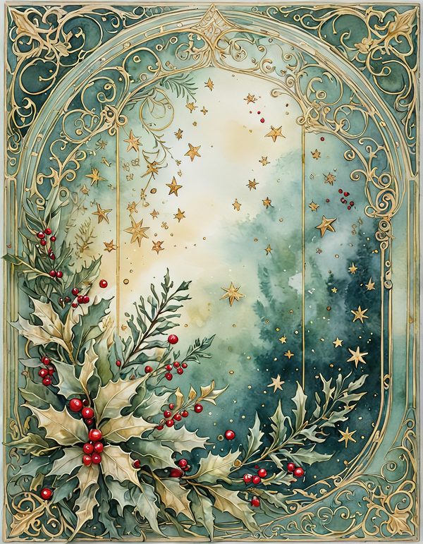 Watercolor Christmas Digital Paper: Sage Green Holly, Berries Background (Digital Download, Commercial Use) — image 7