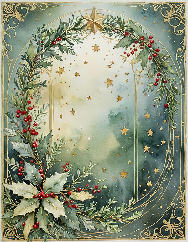 Watercolor Christmas Digital Paper: Sage Green Holly, Berries Background (Digital Download, Commercial Use) — image 8