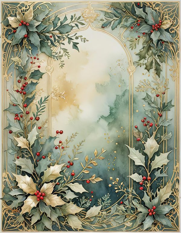 Watercolor Christmas Digital Paper: Sage Green Holly, Berries Background (Digital Download, Commercial Use) — image 9
