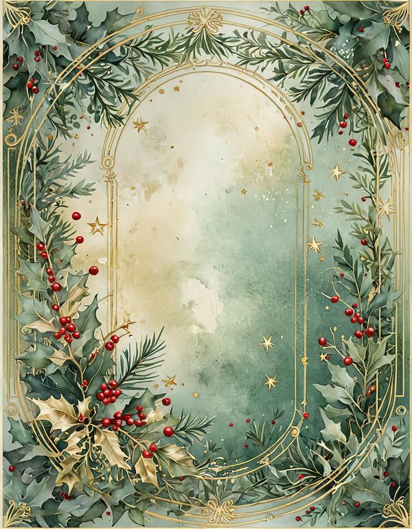 Watercolor Christmas Digital Paper: Sage Green Holly, Berries Background (Digital Download, Commercial Use) — image 10