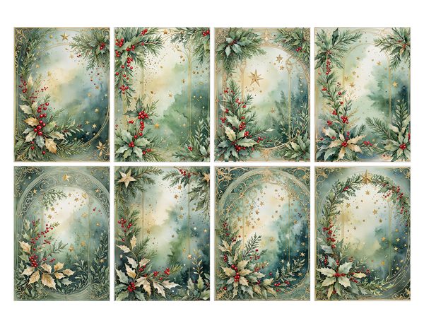 Watercolor Christmas Digital Paper: Sage Green Holly, Berries Background (Digital Download, Commercial Use) — image 26