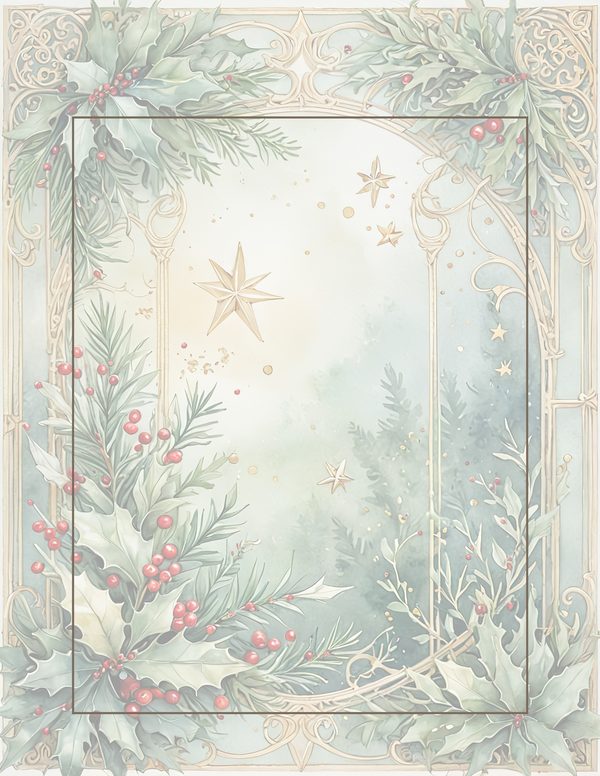 Watercolor Christmas Digital Paper: Sage Green Holly, Berries Background (Digital Download, Commercial Use) — image 33