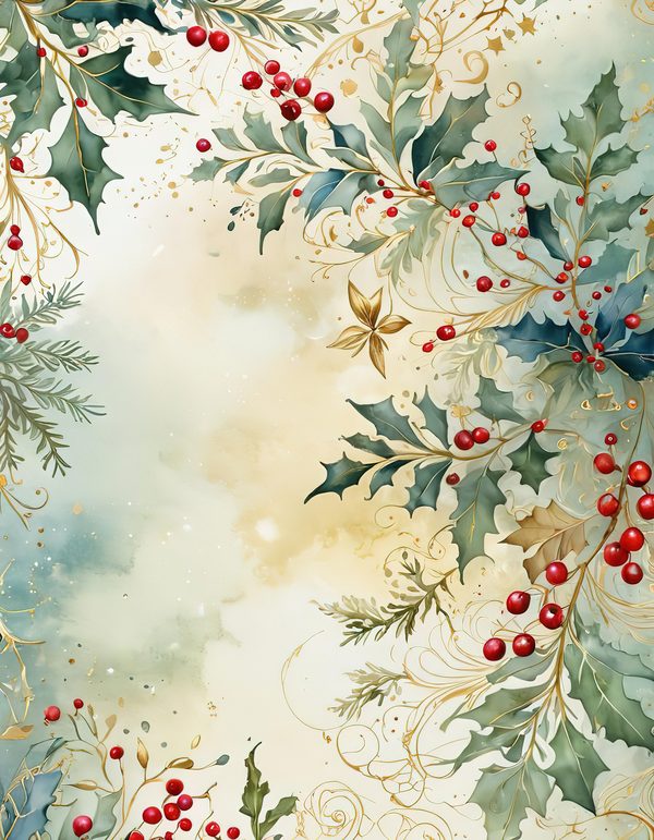 Watercolor Christmas Digital Paper: Vintage Foliage and Gold (Digital Download) — image 2