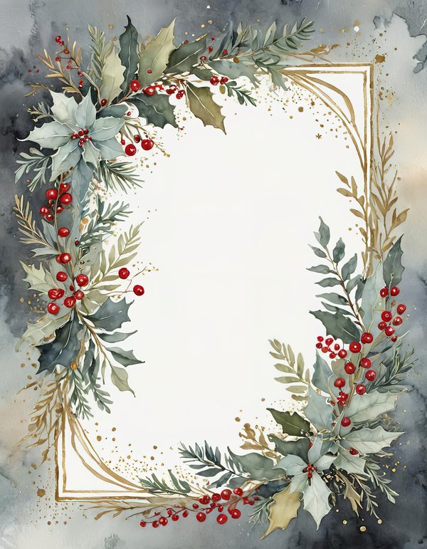 Watercolor Christmas Digital Paper: Vintage Foliage and Gold (Digital Download) — image 3
