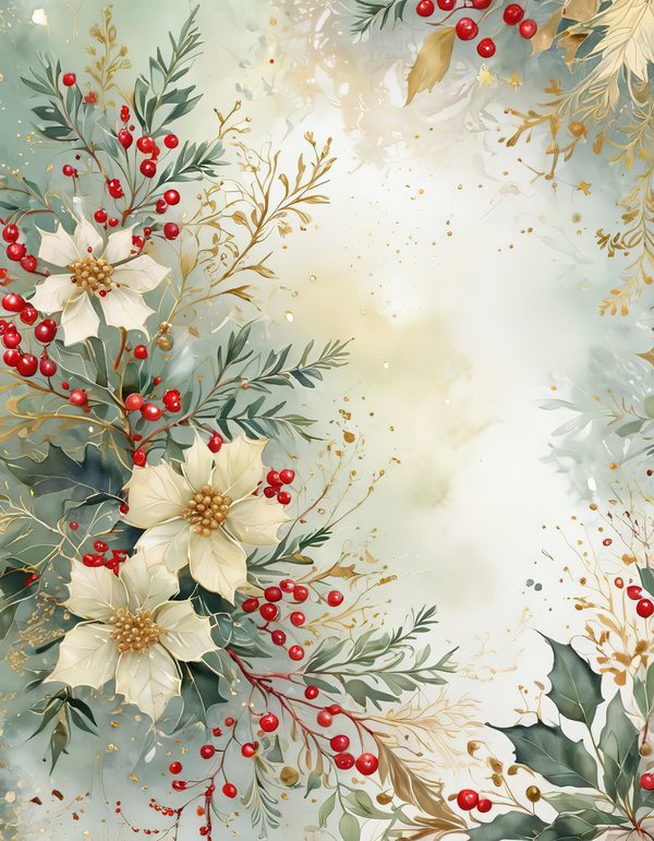 Watercolor Christmas Digital Paper: Vintage Foliage and Gold (Digital Download) — image 4