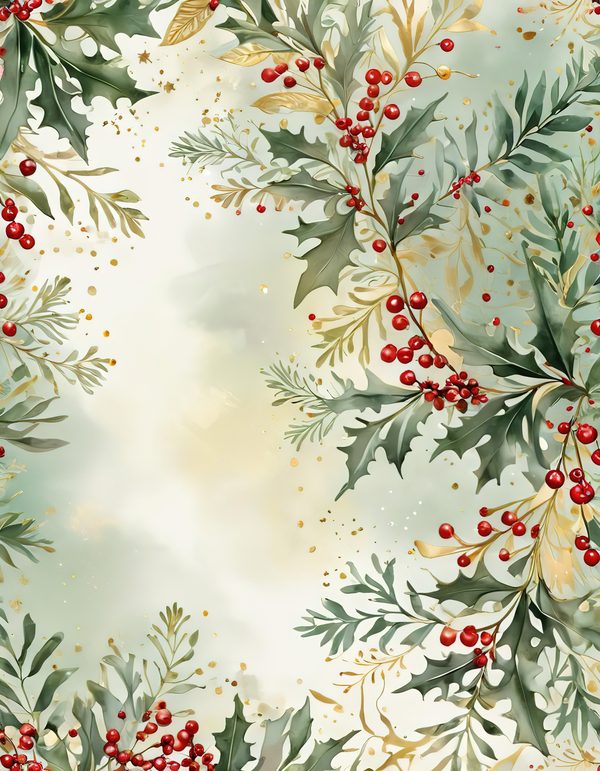 Watercolor Christmas Digital Paper: Vintage Foliage and Gold (Digital Download) — image 5