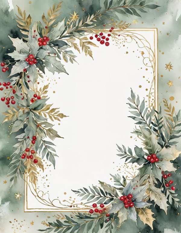 Watercolor Christmas Digital Paper: Vintage Foliage and Gold (Digital Download) — image 6