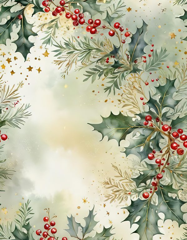 Watercolor Christmas Digital Paper: Vintage Foliage and Gold (Digital Download) — image 7