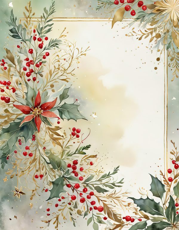 Watercolor Christmas Digital Paper: Vintage Foliage and Gold (Digital Download) — image 8