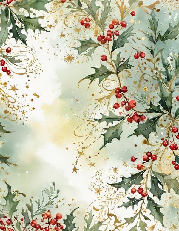 Watercolor Christmas Digital Paper: Vintage Foliage and Gold (Digital Download) — image 9