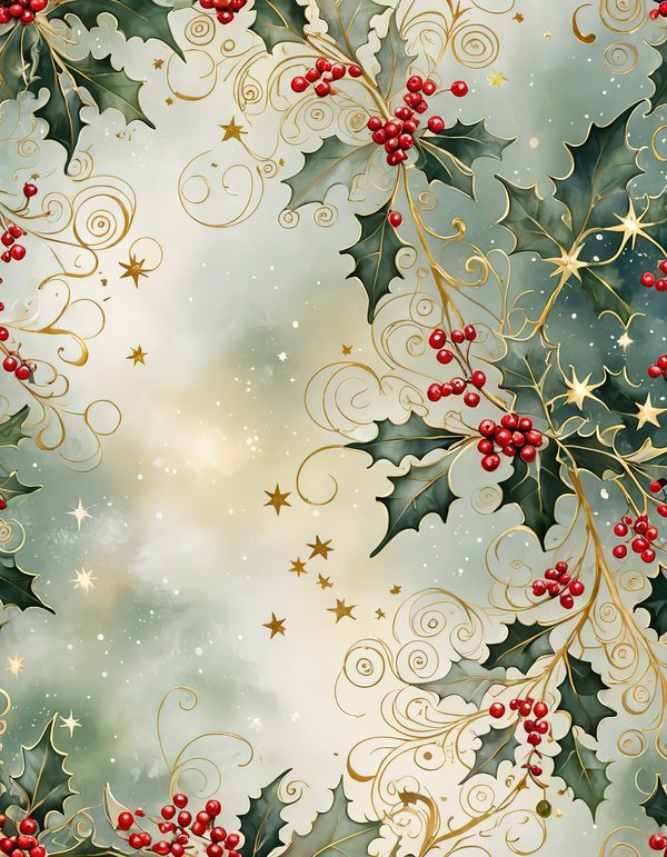 Watercolor Christmas Digital Paper: Vintage Foliage and Gold (Digital Download) — image 10