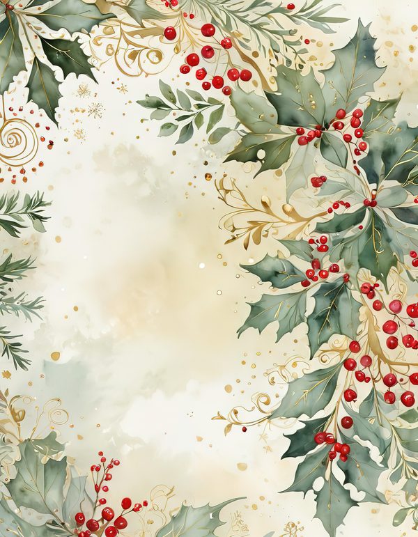 Watercolor Christmas Digital Paper: Vintage Foliage and Gold (Digital Download) — image 11
