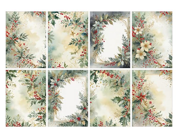 Watercolor Christmas Digital Paper: Vintage Foliage and Gold (Digital Download) — image 27