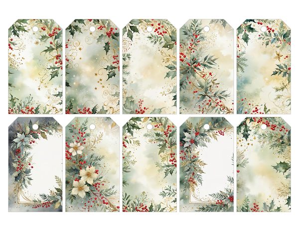 Watercolor Christmas Digital Paper: Vintage Foliage and Gold (Digital Download) — image 28