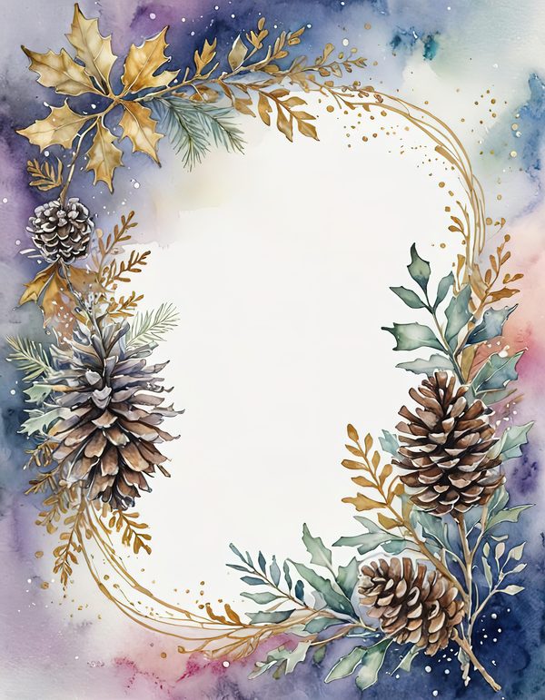 Christmas Pinecones Watercolor Digital Paper Kit: Printable Papers, Cards, Tags, Ephemera — image 1