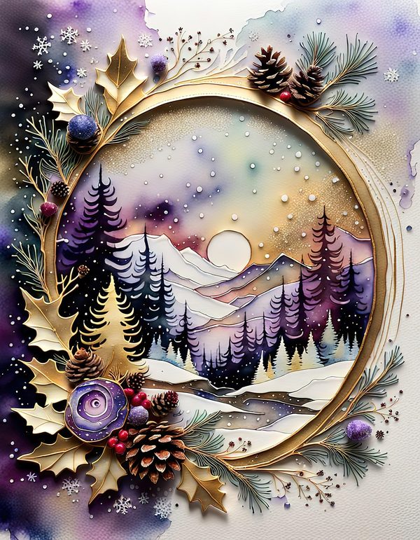 Winter Landscape Watercolor Digital Paper Kit: Printable Papers, Cards, Tags, Ephemera — image 1