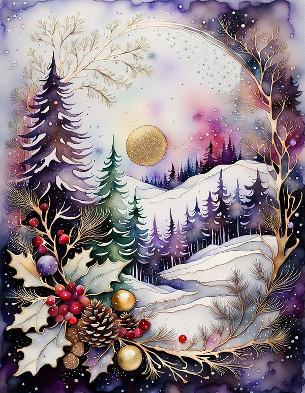 Winter Landscape Watercolor Digital Paper Kit: Printable Papers, Cards, Tags, Ephemera — image 10