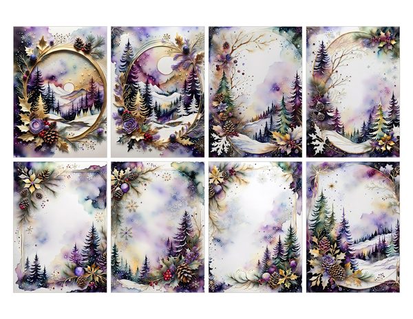 Winter Landscape Watercolor Digital Paper Kit: Printable Papers, Cards, Tags, Ephemera — image 27