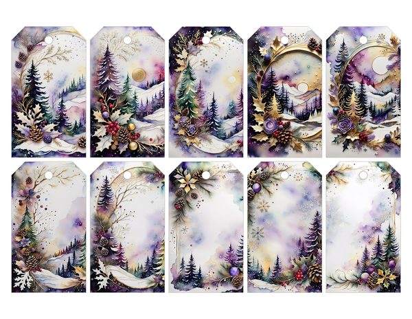 Winter Landscape Watercolor Digital Paper Kit: Printable Papers, Cards, Tags, Ephemera — image 28