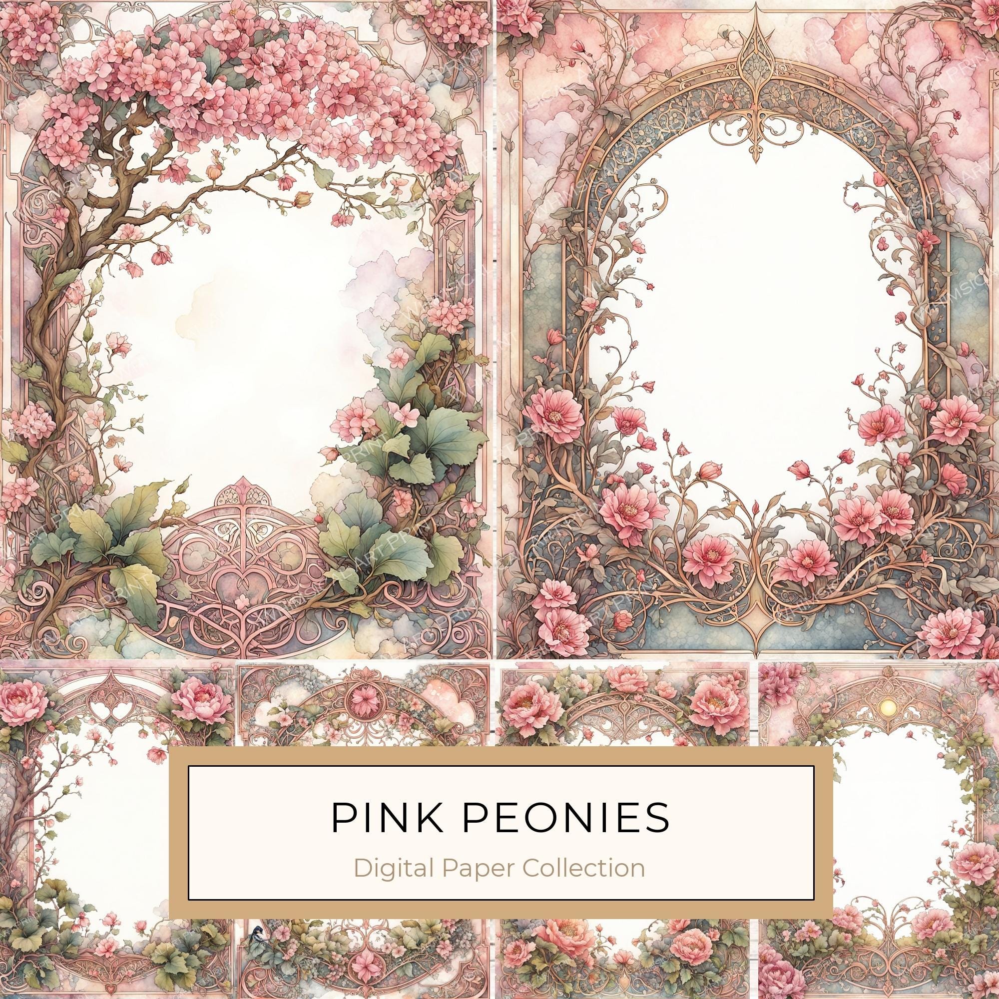 Watercolor Peony Digital Paper Pack: Soft Pink Floral JPGs (Digital Download)