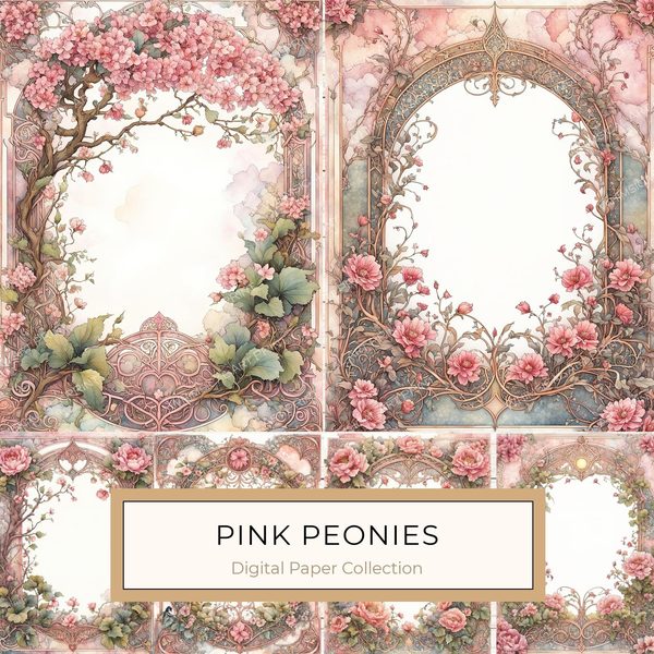 Watercolor Peony Digital Paper Pack: Soft Pink Floral JPGs (Digital Download)